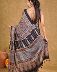Black Ajrakh Modal Silk Saree