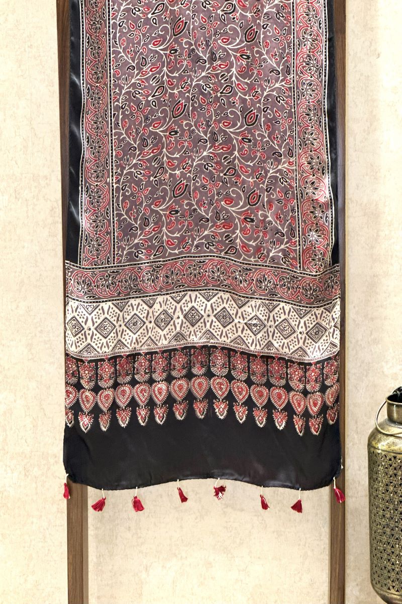 Ajrakh Beige Silk Stole