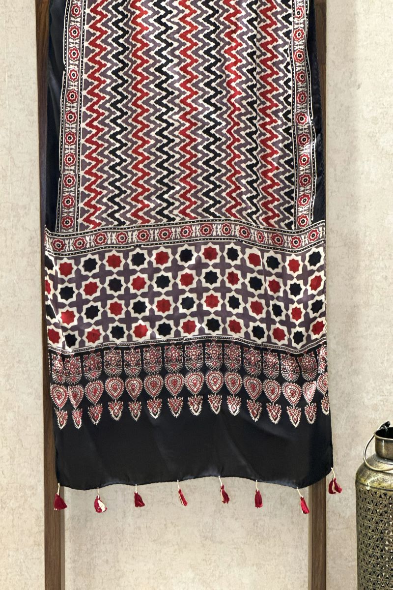 Brown Ajrakh Modal Silk Stole