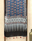 Blue Floral Modal Silk Ajrakh Stole