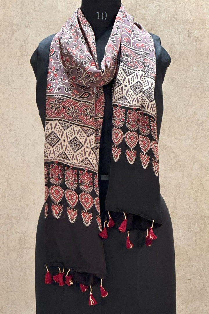 Brown Ajrakh Modal Silk Stole