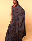 Indigo Floral Mangalgiri Cotton Ajrakh Saree