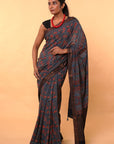 Indigo Floral Mangalgiri Cotton Ajrakh Saree