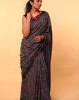 Indigo Floral Mangalgiri Cotton Ajrakh Saree