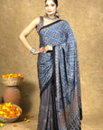 Blue Starry Stria Ajrakh Modal Silk Saree
