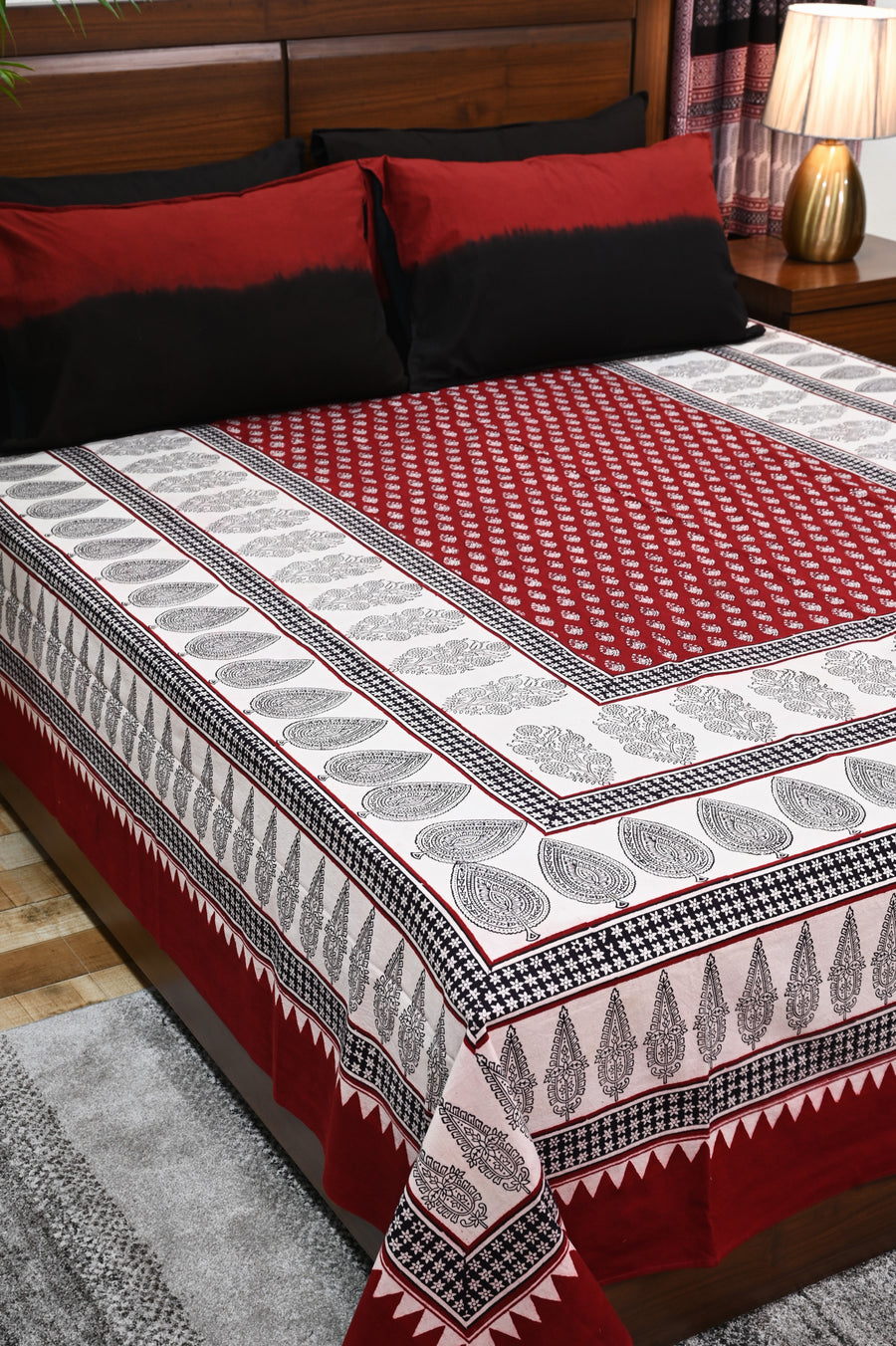 Red Bagh Block Print Cotton Bedsheet