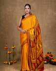 Yellow Buti Bagh Hand Block Printed Modal Silk Saree