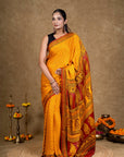 Yellow Buti Bagh Hand Block Printed Modal Silk Saree