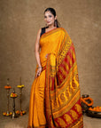 Yellow Buti Bagh Hand Block Printed Modal Silk Saree