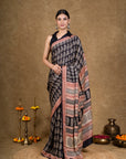 Black Paisley Bagh Hand Block Printed Modal Silk Saree