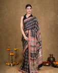 Black Paisley Bagh Hand Block Printed Modal Silk Saree