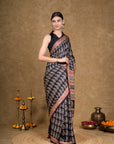 Black Paisley Bagh Hand Block Printed Modal Silk Saree