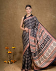 Black Paisley Bagh Hand Block Printed Modal Silk Saree