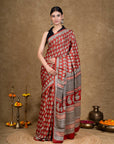 Red Leaf Bagh Hand Block Printed Modal Silk Saree