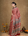 Red Leaf Bagh Hand Block Printed Modal Silk Saree