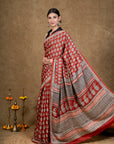 Red Leaf Bagh Hand Block Printed Modal Silk Saree