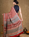 Red Leaf Bagh Hand Block Printed Modal Silk Saree