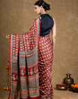 Red Leaf Bagh Hand Block Printed Modal Silk Saree