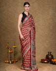 Red Leaf Bagh Hand Block Printed Modal Silk Saree