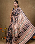 Black Red Paisley Bagh Hand Block Printed Modal Silk Saree