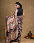 Black Red Paisley Bagh Hand Block Printed Modal Silk Saree