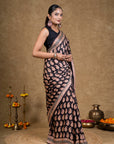Black Red Paisley Bagh Hand Block Printed Modal Silk Saree