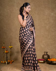 Black Red Paisley Bagh Hand Block Printed Modal Silk Saree