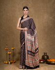 Black Flora Bagh Hand Block Printed Modal Silk Saree