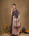Black Flora Bagh Hand Block Printed Modal Silk Saree