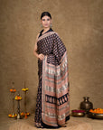 Black Flora Bagh Hand Block Printed Modal Silk Saree