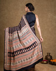 Black Flora Bagh Hand Block Printed Modal Silk Saree