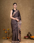Black Flora Bagh Hand Block Printed Modal Silk Saree