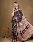 Black Flora Bagh Hand Block Printed Modal Silk Saree