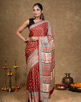Red Diamond Leaf Bagh Hand Block Printed Modal Silk Saree