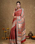 Red Diamond Leaf Bagh Hand Block Printed Modal Silk Saree