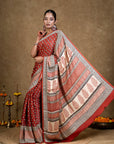 Red Diamond Leaf Bagh Hand Block Printed Modal Silk Saree