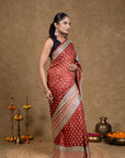 Red Diamond Leaf Bagh Hand Block Printed Modal Silk Saree