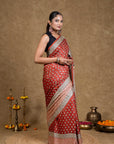 Red Diamond Leaf Bagh Hand Block Printed Modal Silk Saree