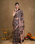 Black & Rust Bagh Hand Block Printed Modal Silk Saree