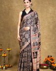 Black & Rust Bagh Hand Block Printed Modal Silk Saree