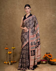 Black & Rust Bagh Hand Block Printed Modal Silk Saree