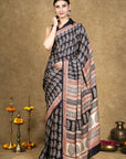 Black Paisley Bagh Hand Block Printed Modal Silk Saree