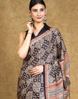 Black & Rust Bagh Hand Block Printed Modal Silk Saree