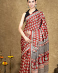 Red Bagh Hand Block Printed Modal Silk Saree