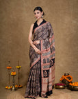 Black & Rust Bagh Hand Block Printed Modal Silk Saree