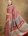 Red Leaf Bagh Hand Block Printed Modal Silk Saree