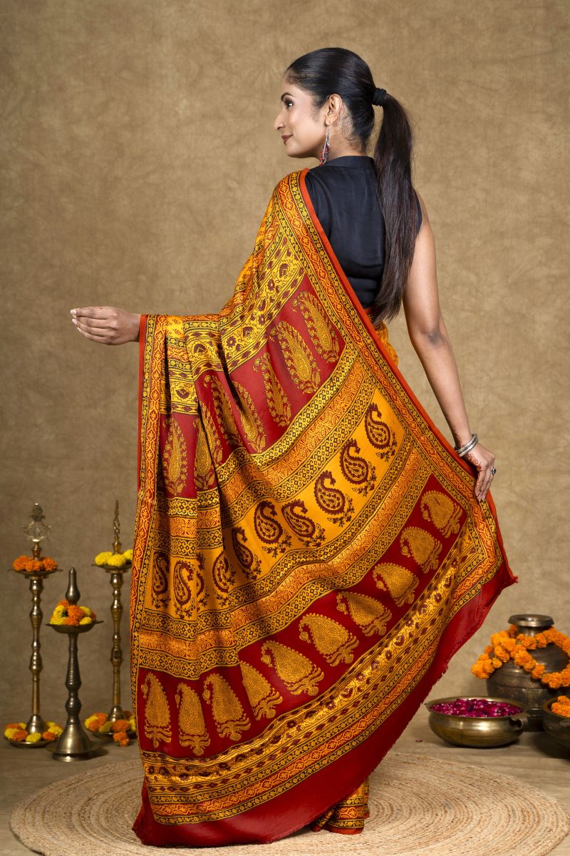 Hand Block Printed Modal Silk Bagh Saree