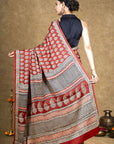 Red Leaf Bagh Hand Block Printed Modal Silk Saree