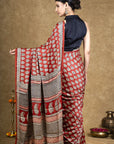 Red Leaf Bagh Hand Block Printed Modal Silk Saree