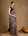 Black & Rust Bagh Hand Block Printed Modal Silk Saree